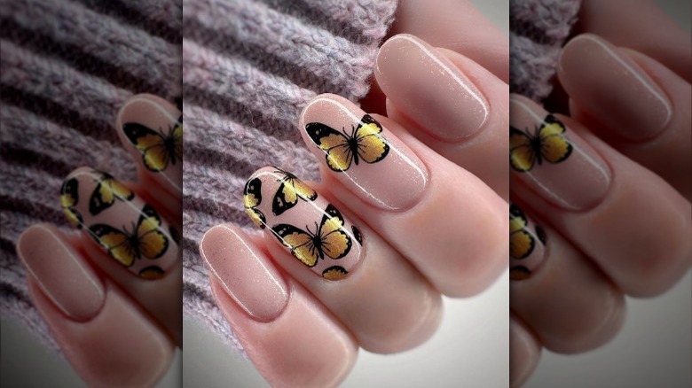 yellow butterfly nails