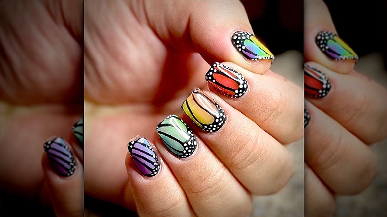 rainbow butterfly nails