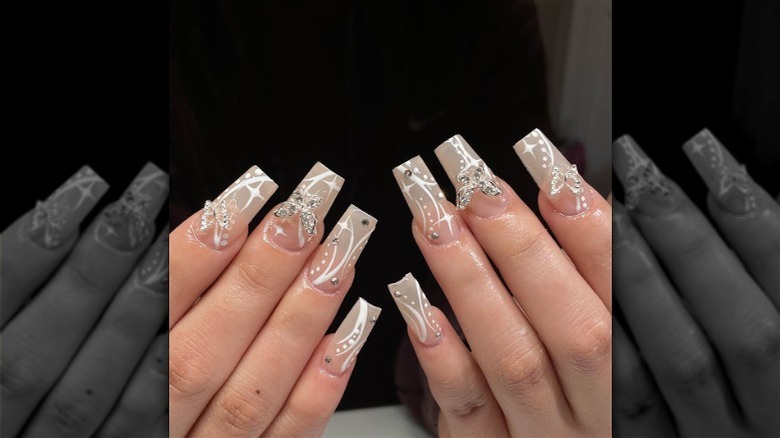 clear and white butterfly nails 