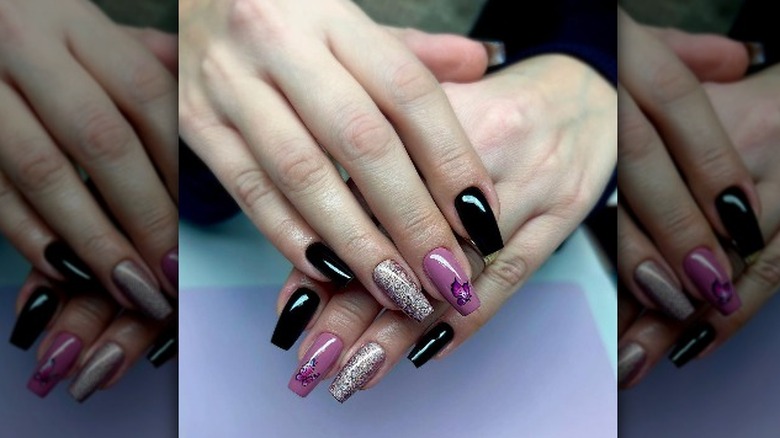 black and purple butterfly nails 