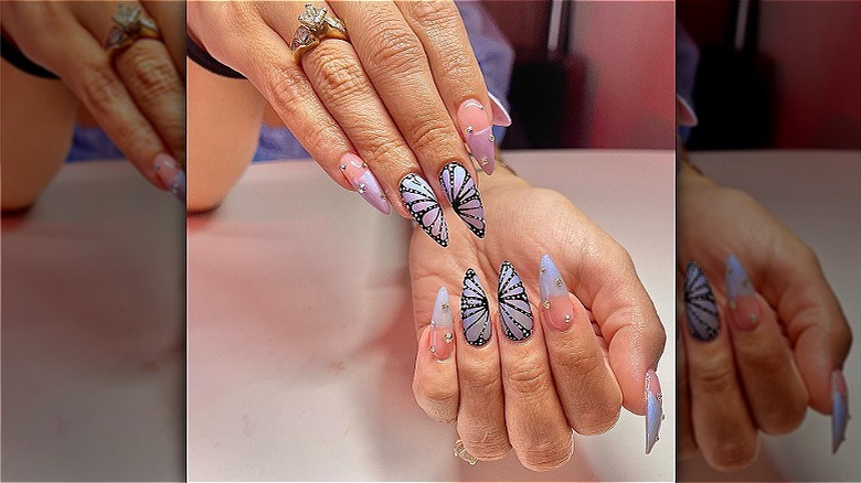 pink and purple butterfly nails 