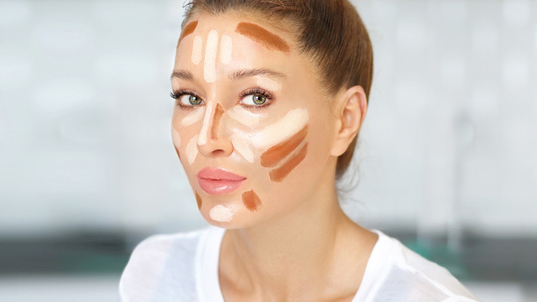 woman with unblended contour