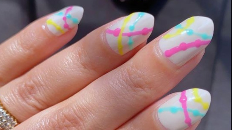 Colorful freehand nail art