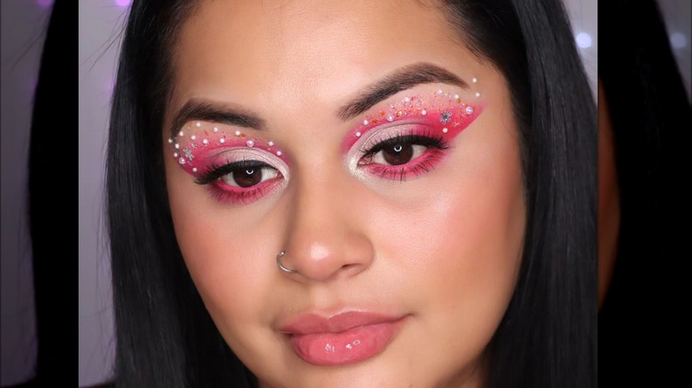 Woman with white frosted eyeshadow