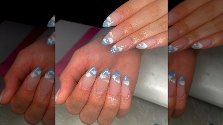 Sky blue French manicure clouds