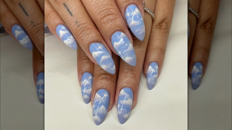 Periwinkle blue sky nails pink