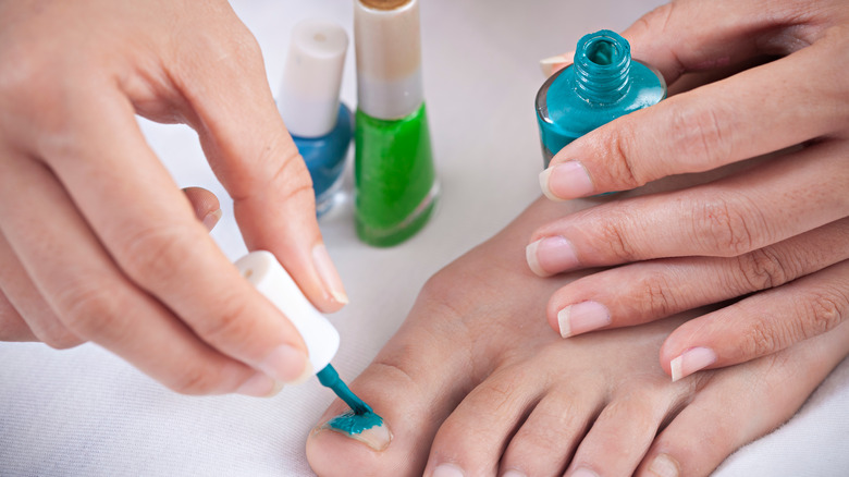 Pedicure with two colors of polish