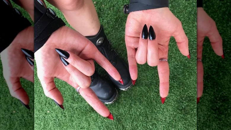 Black and red peekaboo nails