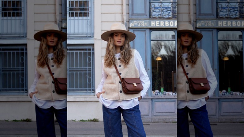 woman wearing cream gilet