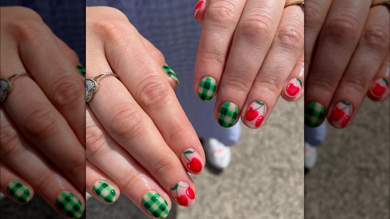 green gingham with cherries