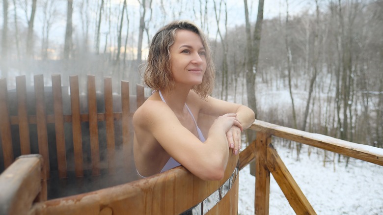 Woman in swimsuit enjoying nature