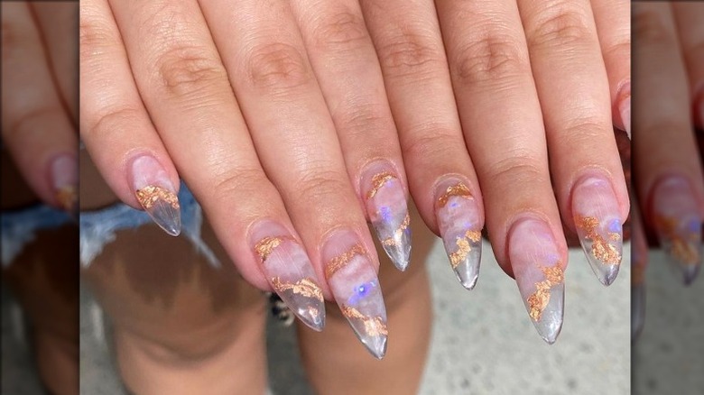 Rose gold geode glass nails