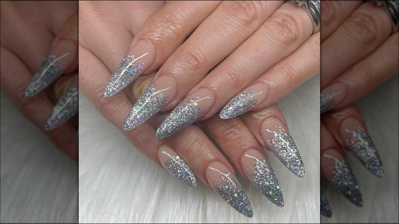 silver glitter nails