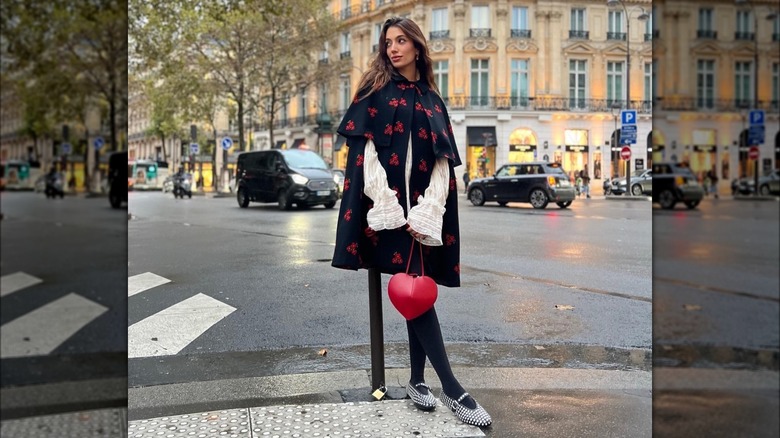 Girl wearing an oversized outfit with embellished flats