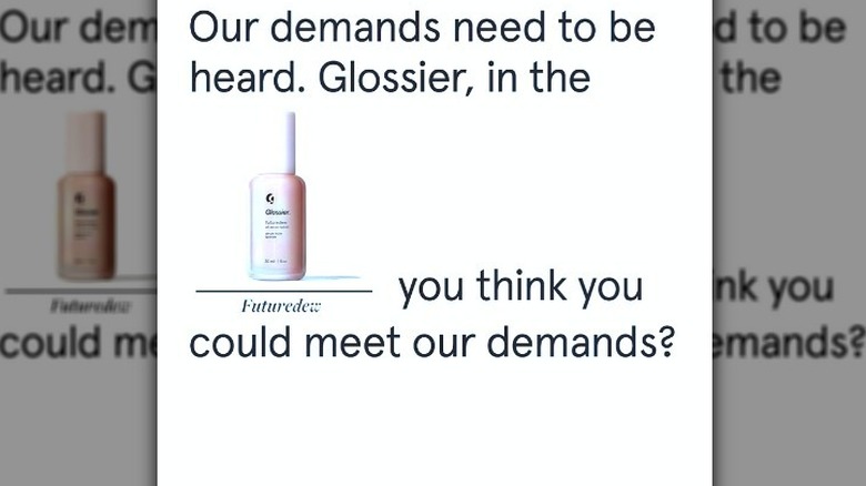 Meme asking Glossier to meet demands