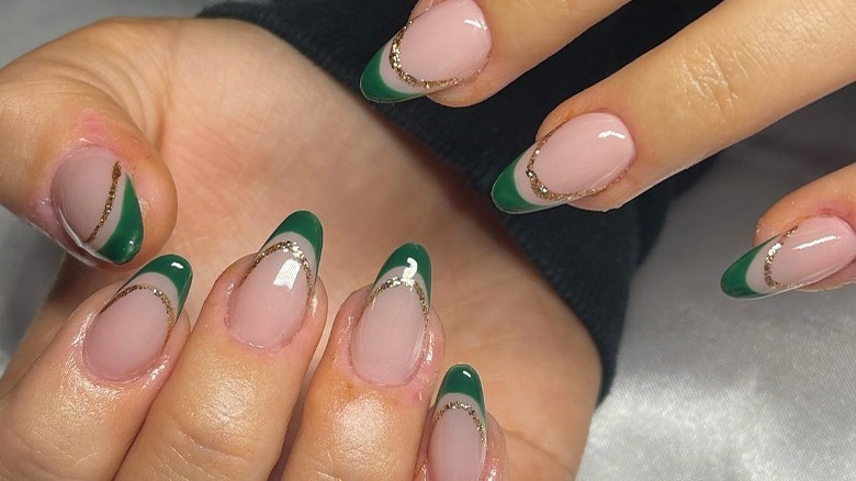 double french manicure green nails
