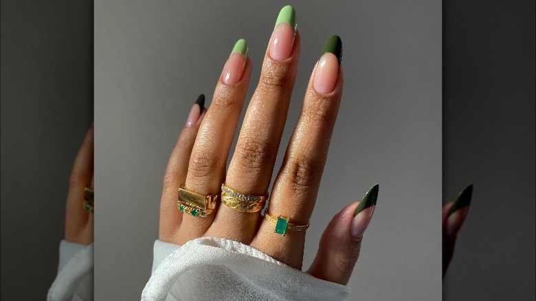 multi color green french nails