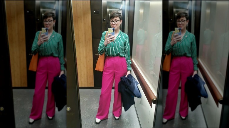 Woman wearing a colorful outfit