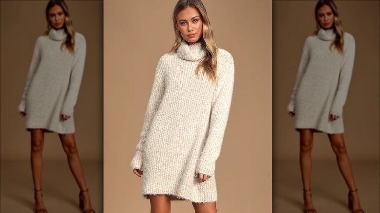model in sweater dress