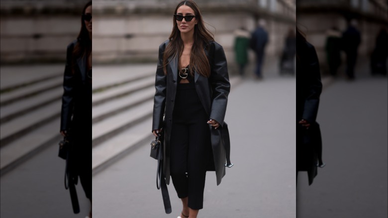 woman wearing leather on leather