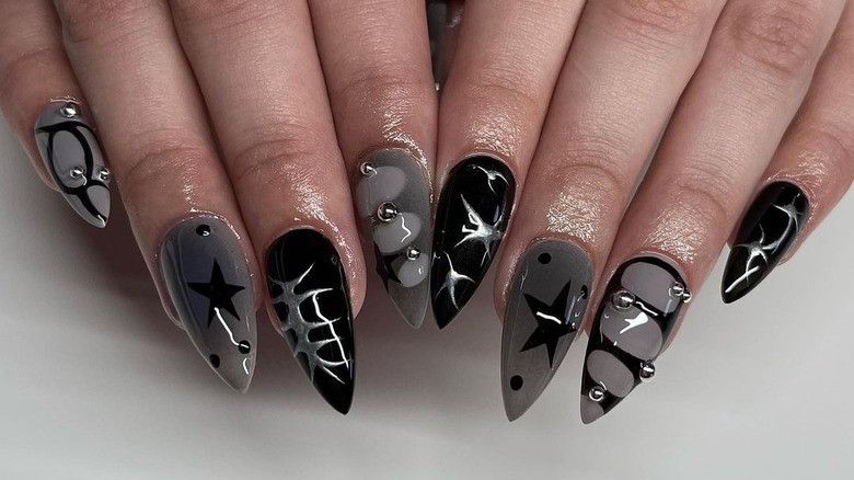 black and silver manicure