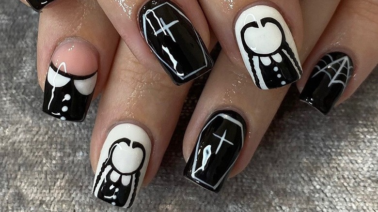 Wednesday Addams nail art