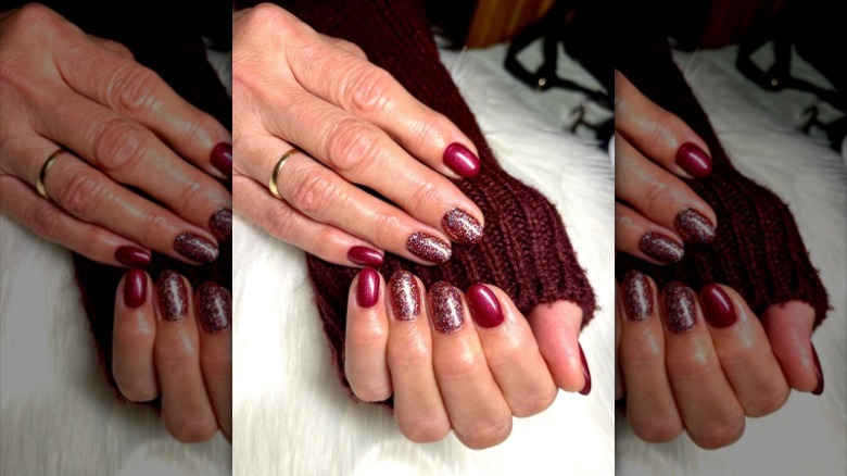 Dark red manicure