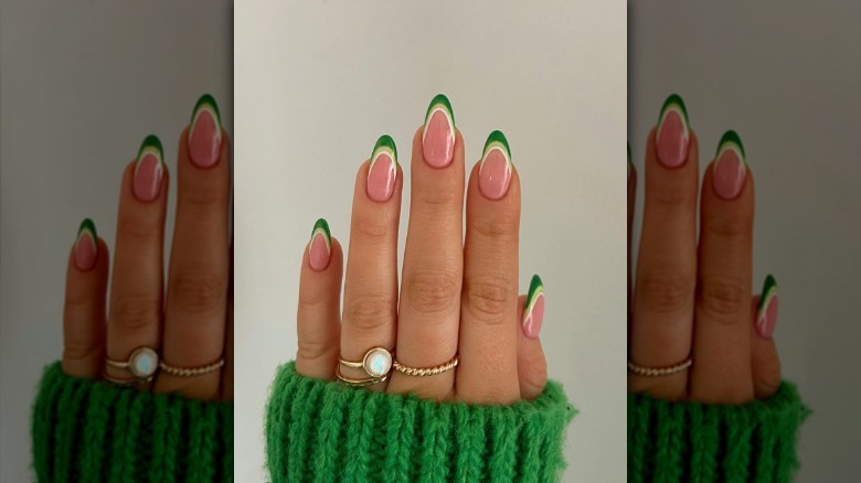 Green, yellow, pink French tips