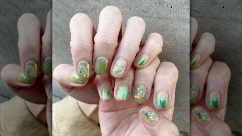 Green shimmery nails