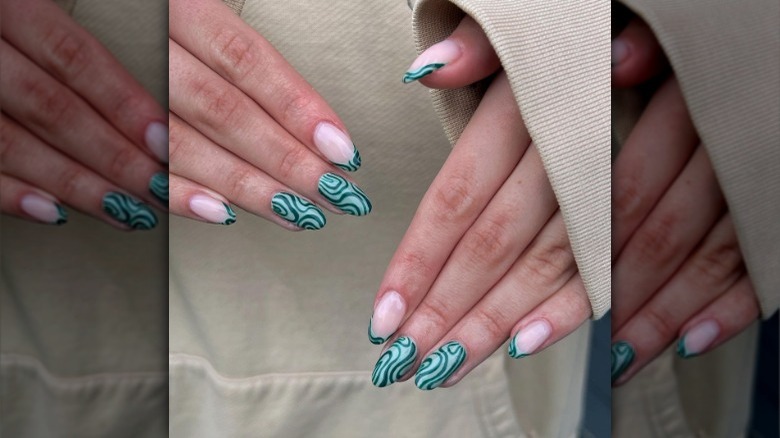 Fern and aqua swirl nails