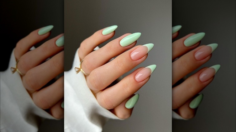 Green nails, French nails