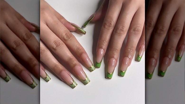 Green and gold French tips