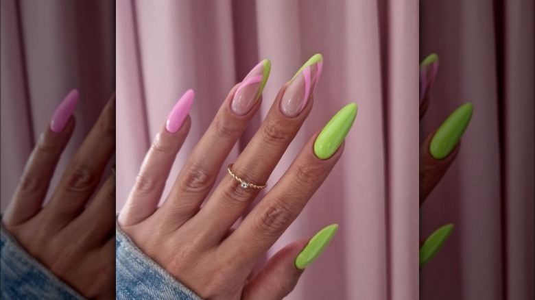 Neon pink and green nails