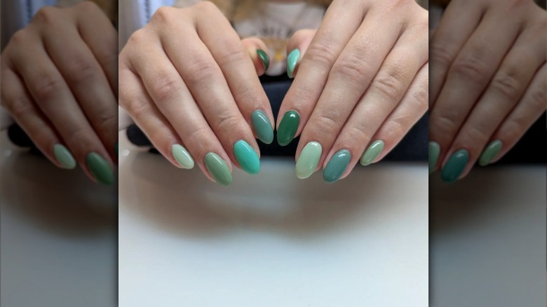 Multiple shades of green nails