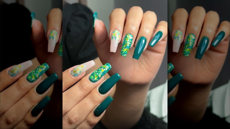 Green floral nails