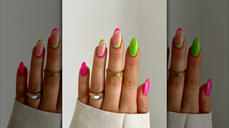 Pink and green nails