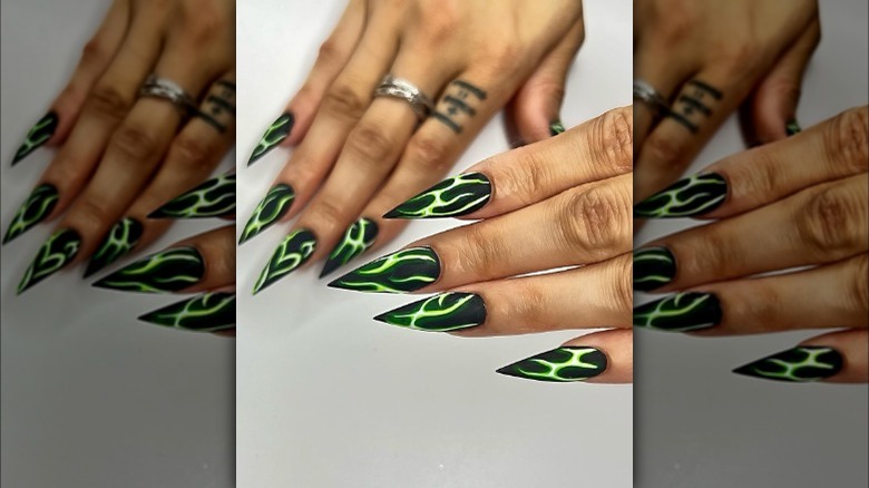 Green and black nails