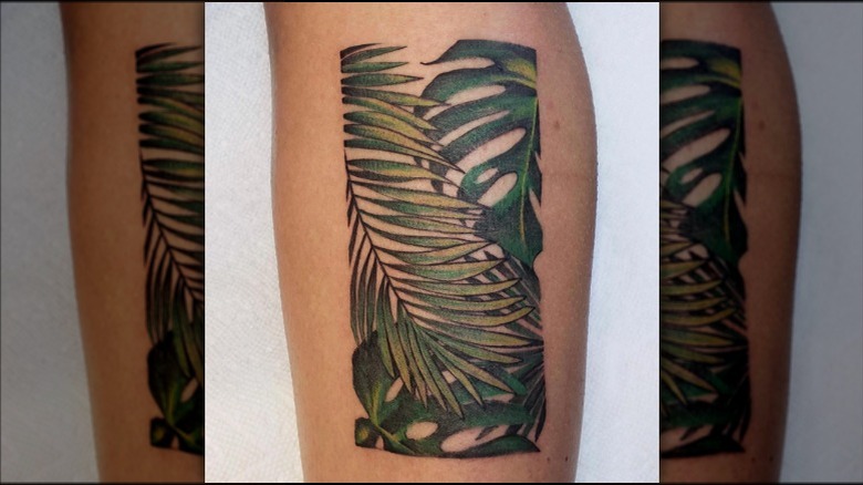 tropical leaf tattoo