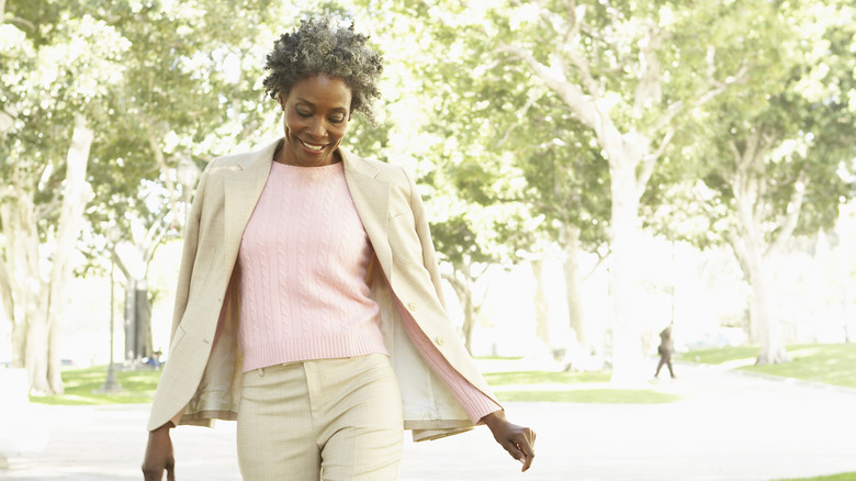 woman going for walk