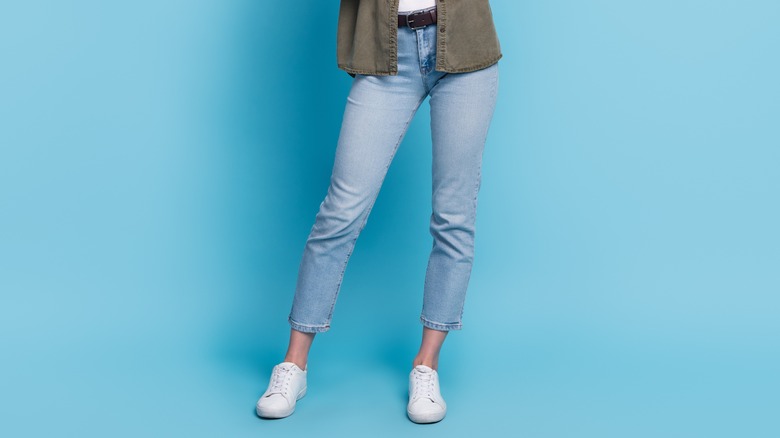 female wearing jeans