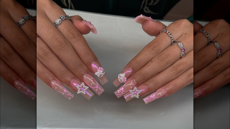 embellished pink chrome nails