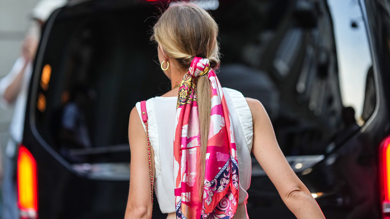 woman wearing scarf in hair
