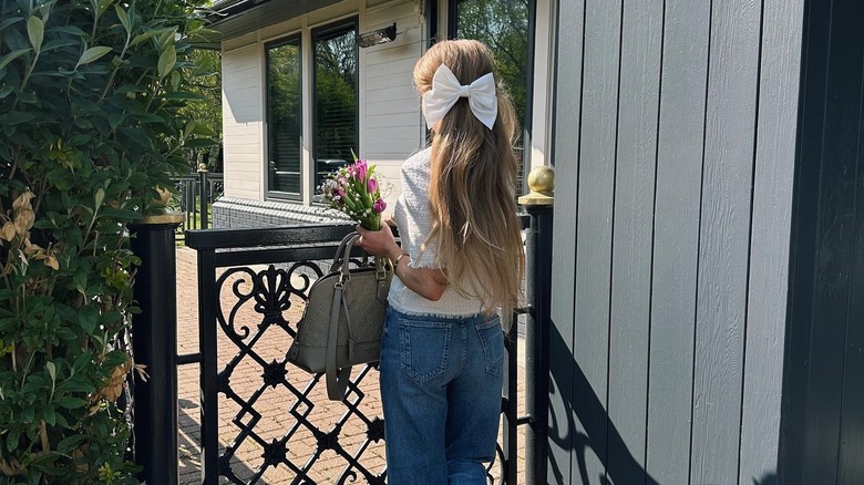 White bow in long hair