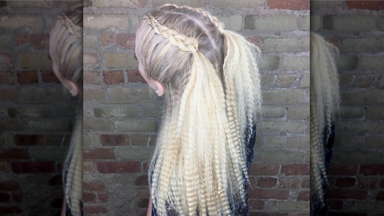 French braided crimped hair