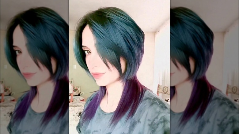 Woman with blue and purple jellyfish haircut