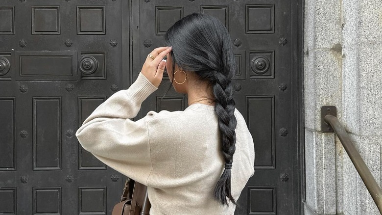 Straight hair in loose braid