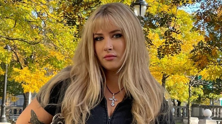 Blond full bangs haircut