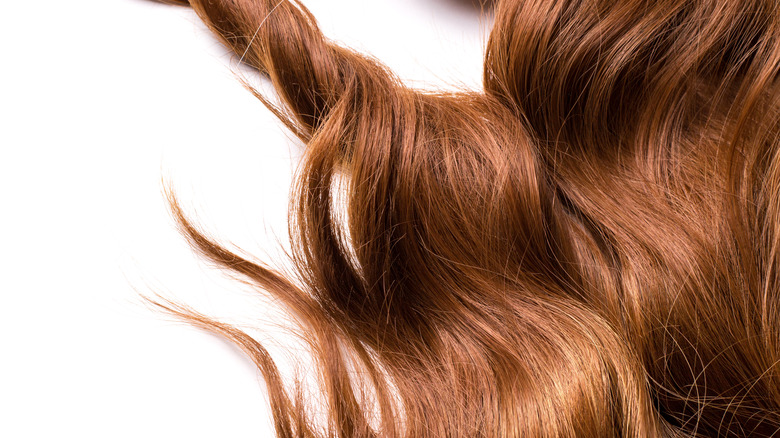 copper hair wig on white backdrop