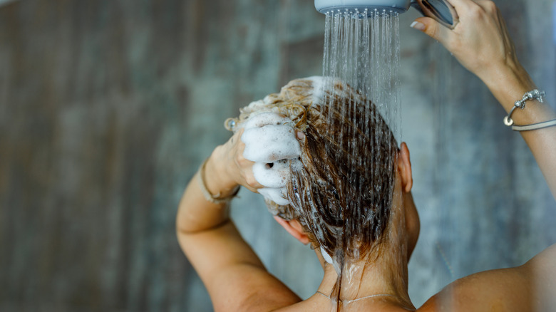 A woman washing her hair