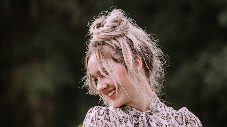 Woman with messy updo